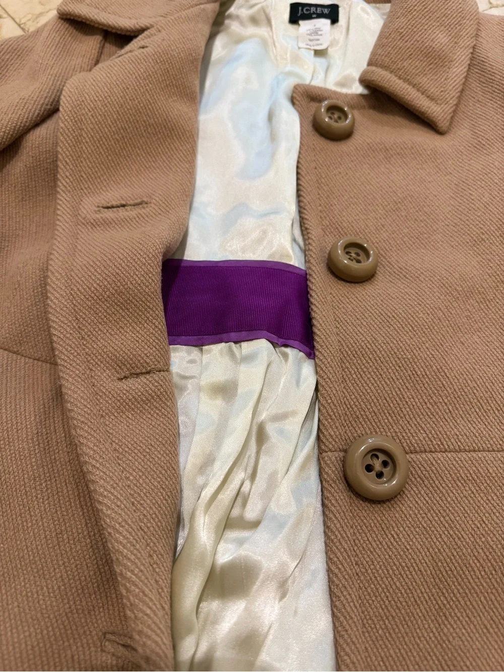 J. Crew Tan Wool Blend Pea Coat with Button Front